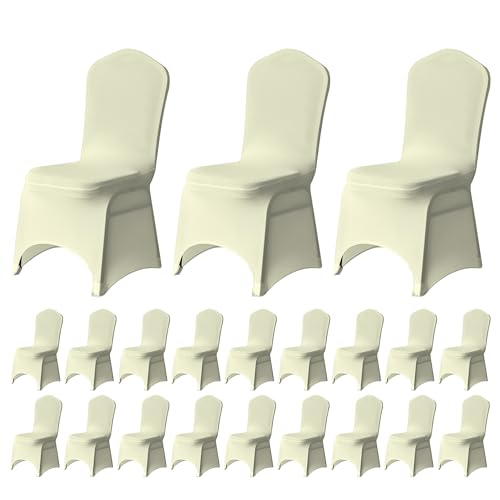 Trimming Shop Chair Cover Wedding Spandex Arched Front Chair Covers Stretch Fabric Removable Washable Protective Universal Slipcovers for Wedding Banquet Christmas Party Hotel Decoration, Ivory, 50PCS