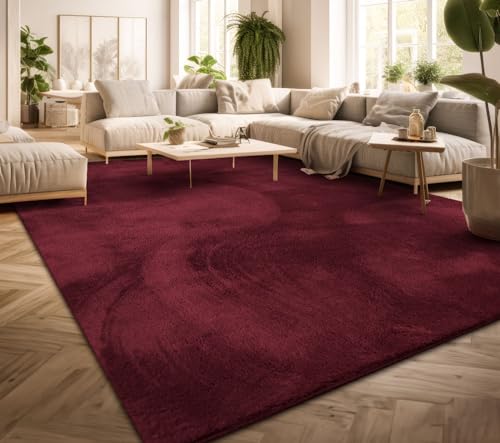 TT Home Teppich Wohnzimmer Kurzflor Einfarbig Modernes Design Waschbar, Farbe: Rot, Größe:160x220...