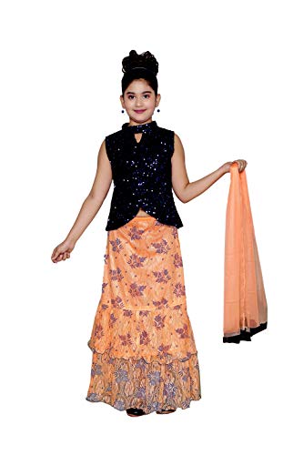 Image of Zooba Girls Lahenga Choli and Dupatta Set (2-3 Years, Orange)