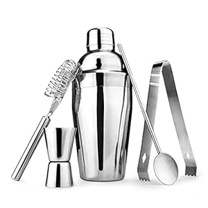 MoYouno 5-delige cocktailset, cocktailshaker 550 ml, 304 roestvrijstalen staafgereedschapsset, barman-set…