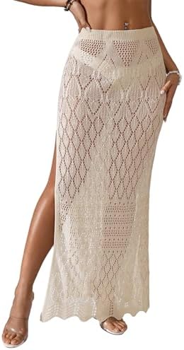 BreathSunny Womens Crochet Open Knit Elastic Waist Swimsuit Coverup Dress Summer