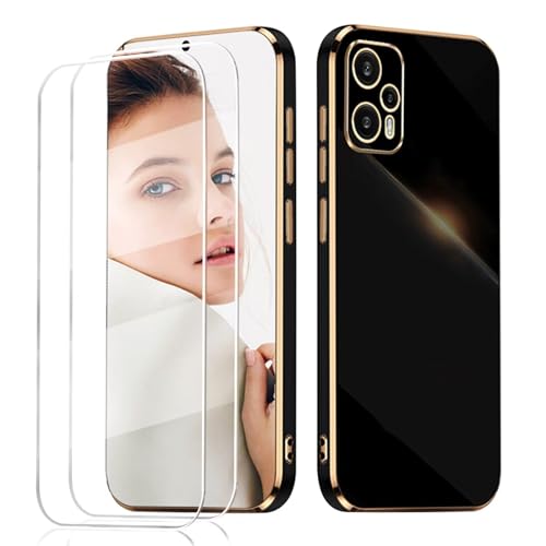 LENGRACE para XiaoMi Poco X4 GT 5G Borde Chapado Carcasa con 2 Protector Pantalla,Galvánico Silicona TPU Anti-Choque Antigolpes Funda-Negro