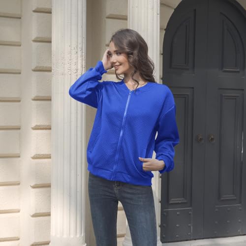 Womens Bomber Jacket Lightweight Cropped Zip Up Fall Jackets Casual Coat Outerwear Textured Windbreaker with Pockets4