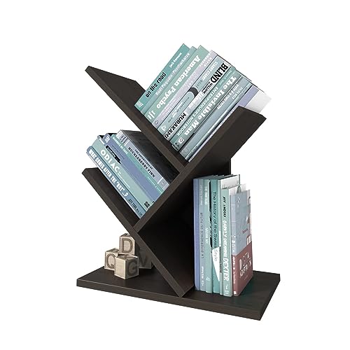 GAESHOW 3 Tier Tree Bookshelf, Free Standing Tree Book Shelf, Wood Book Storage Rack, Small Book Shelf for Living Room, Home, Office, Black Storage Shelves Book shelves