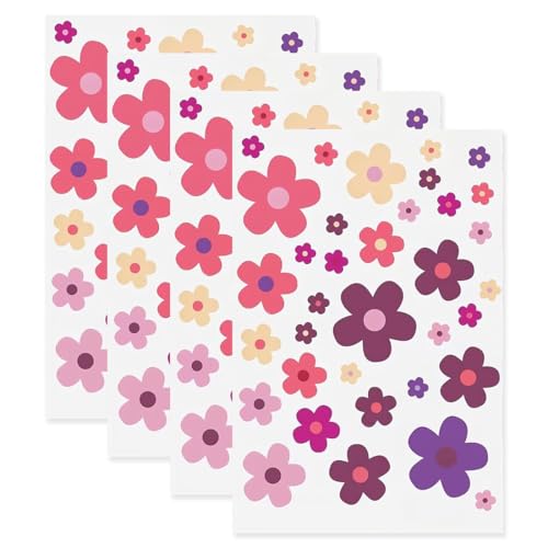 DOKRIN Etiquetas para portátiles,4 pegatinas de flores impermeables, pegatinas decorativas en varios tamaños, adecuadas para bicicletas, maletas, coches, motocicletas y ordenadores portátiles.
