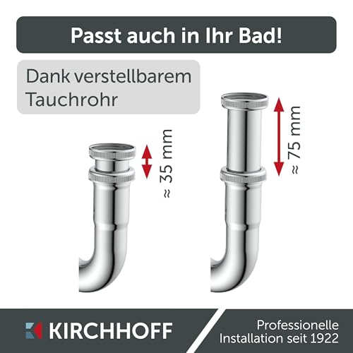 Siphon Kirchhoff für Waschbecken aus Edelstahl mit Ablaufgarnitur