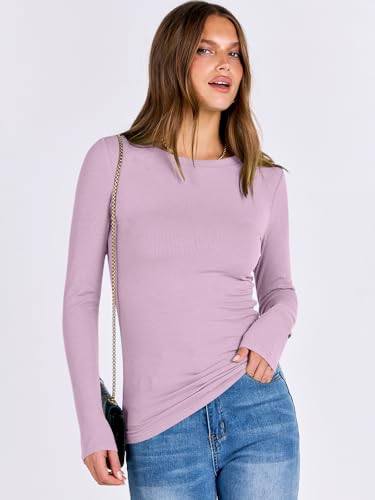 Image of ANRABESS Women Long Sleeve Shirts Rib Knit Slim Fit Tops Basic Tee Spring Outfits Casual T-Shirt Underscrubs Layer Clothes