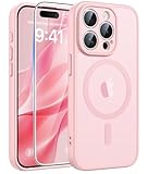 FNTCASE for iPhone 15 Pro Case: [Compatible with Magsafe] Translucent Matte Cases with [Full Camera Protection] [Screen Protector] Military Grade Shockproof Protective Phone Cover - Light Pink