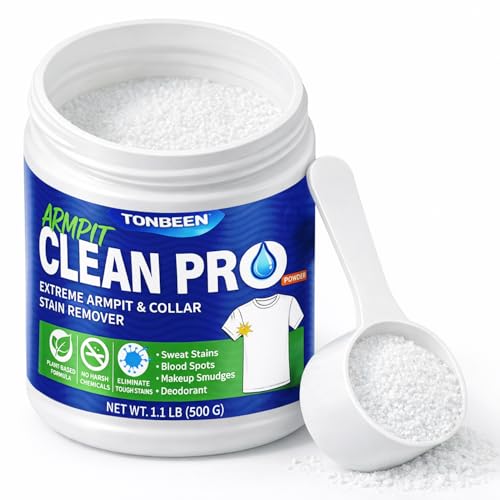 Armpit Stain Remover Enzyme Laundry Powder - Sweat Yellow & Deodorant Stain Remover for White Clothes Odor Eliminator Hyper-Concentrated Formula Gentle on Fabrics - 500g