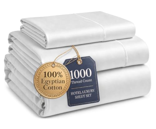 Image of LANE LINEN Twin Sheets 1000 Thread Count 100% Egyptian Cotton - White | Twin Bed Sheets - 3-Piece Set, 15 inch Deep-Pocket Snug Fit, Ideal For Dorm Rooms, Long-Staple 100% Egyptian Cotton,