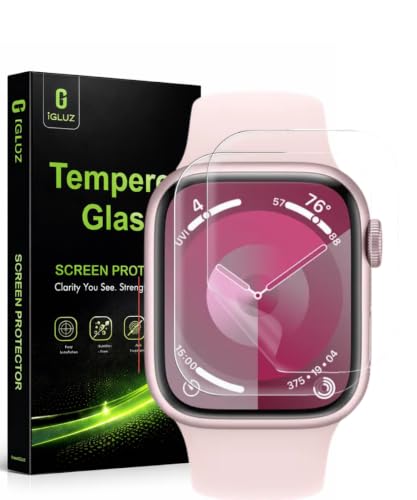 Image of iGluz Acrylic Screen Guard Protector Compatible for Apple Watch Series 7 / Series 8 / Series 9, 45mm (Transparent) with Edge to Edge Full Screen Coverage & Easy Installation Kit, Pack of 2