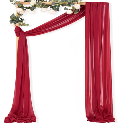 Image of MLMC Red Wedding Arch Draping Fabric 1 Panel 29 inch x 20 FT Extra Long Gauze Drapes Sheer Backdrop Curtains 6.6 Yards Airy Outdoor Drapery Panels for Wedding Baby Shower Birthday Decor