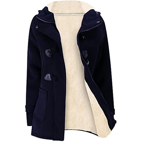 Gihuo Women's Sherpa Lined Toggle Duffle Coat Fleece Hooded Winter Warm Jacket Sweatshirt, Navy, Small Cover