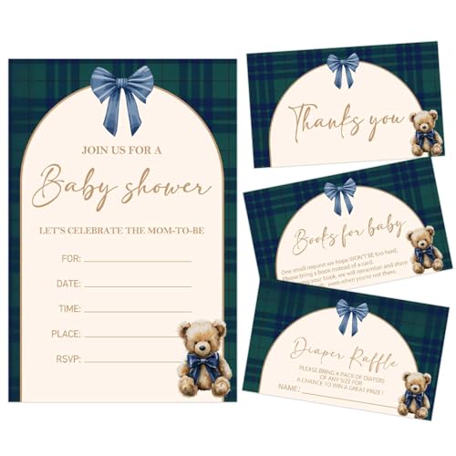 Teddy Bear Baby Shower Decorations,Baby Shower Invitations with Envelopes for 20 Guests,Bear Party Supplies,Gender Neutral Baby Shower Decor,Gender Reveal Decorations,Invitation Card Bundle