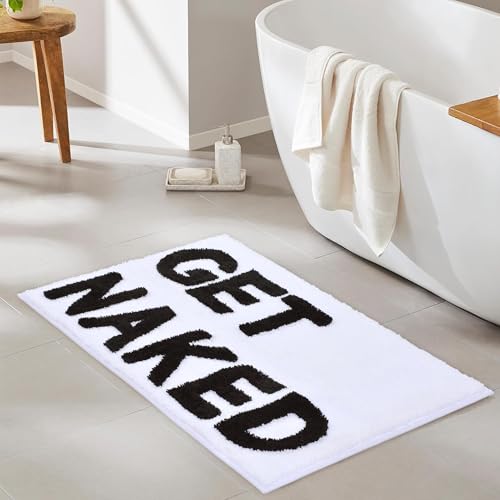 Image of Zeeinx Get Naked Bath Mat Cute Bathroom Rugs Non Slip Microfiber Bath Rugs Funny Bathroom Decor for Apartment White Black Bath mat for Tub and Shower,Machine Washable,20 inchx32 inch