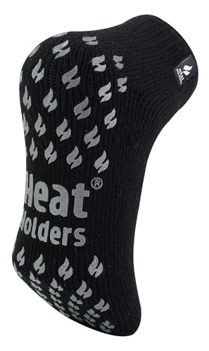 HEAT HOLDERS - Mens 2.3 TOG Warm Thick Anti Slip Low Cut Ankle Thermal Slipper Socks | Trainer Socks with Grips for Winter (6-11, Black)