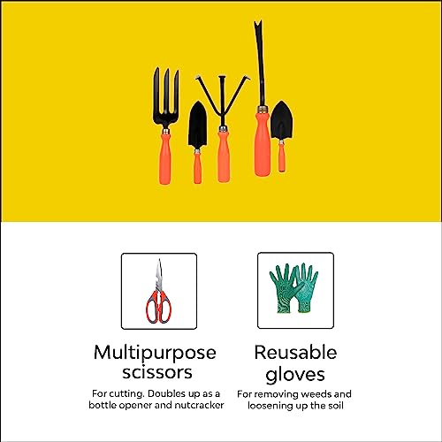 Kraft Seeds Gift Tool Kit for Garden - 8 Pcs (Cultivator, Fork, Trowels, Weeder, Hand Gloves, Pruner Cutter, Cutter Tool) | Agriculture Tools for Home Gardening | Gardening Accessories with Scissors