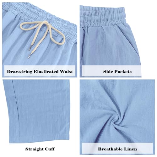 Image of Men's Linen Pants Casual Cargo Pants with Pockets Lightweight Elastic Waist Drawstring Pants Baggy Beach Pants