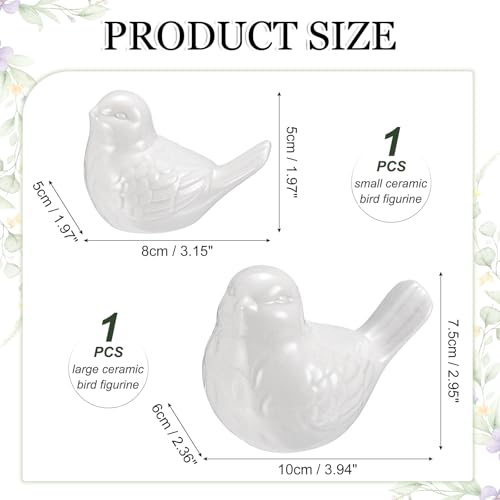 2 Figuras Decorativas de Pájaros de Cerámica Blanca miniatura 2