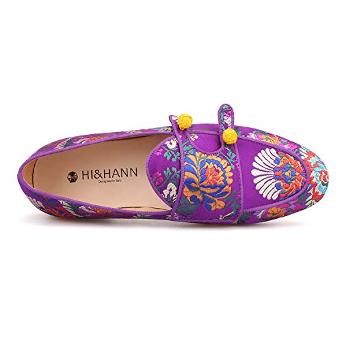 HI&HANN Men Silk Shoes Chinese Style Flower Men's Loafers Wedding and Party Smoking Slippers3