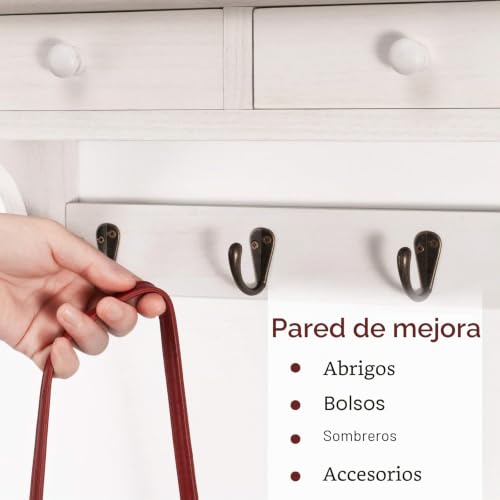 Perchero de pared de madera rústico con cajones para entradas pequeñas 6