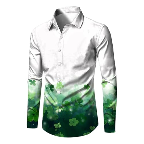 Camisa de Manga Larga Casual para Hombre con Diseño Tema San Patricio Estampado 3D en Estilo (WH2, M) c111