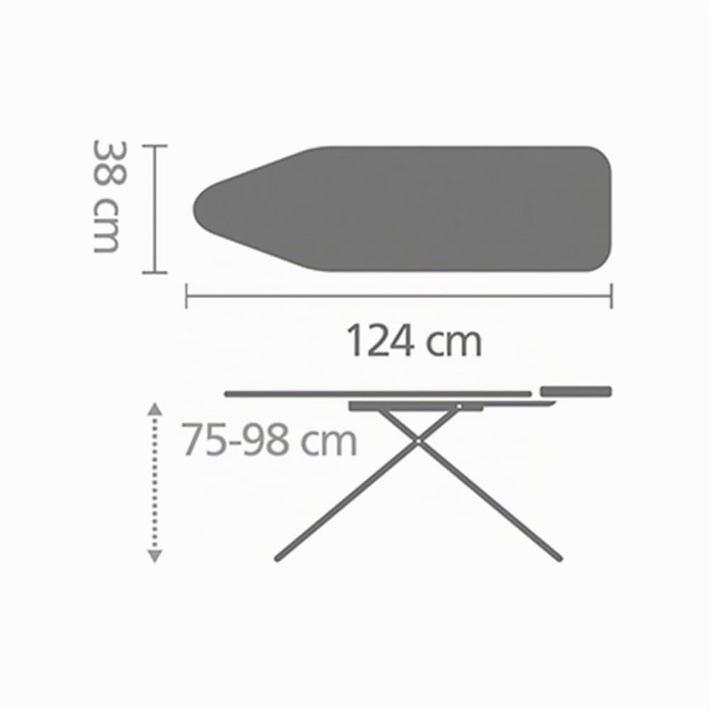 Brabantia - Bügelbrett B - für Dampferzeuger - Extra großer Metallständer - Höhenverstellbar - Solider Vierfußrahmen - Leicht versetzbar - Geräte bis zu 40 x 22 cm - Denim Black - 124 x 38 cm