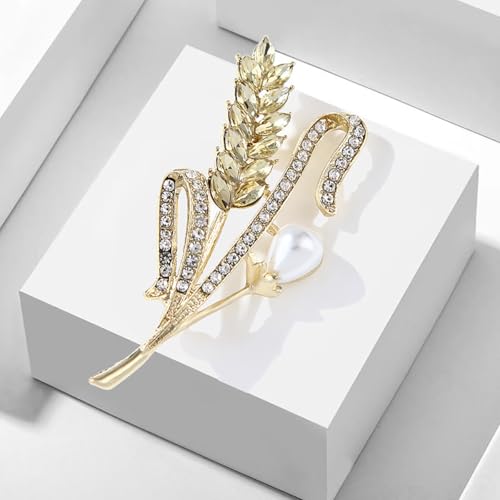 Image of Rhinestone Wheat Brooch for Women Gold Crystal Pearl Wheat Sheaf Brooch Pin Elegant Clothing Hat Bag Accessories Christmas Birthday Party Wedding Costume Jewelry