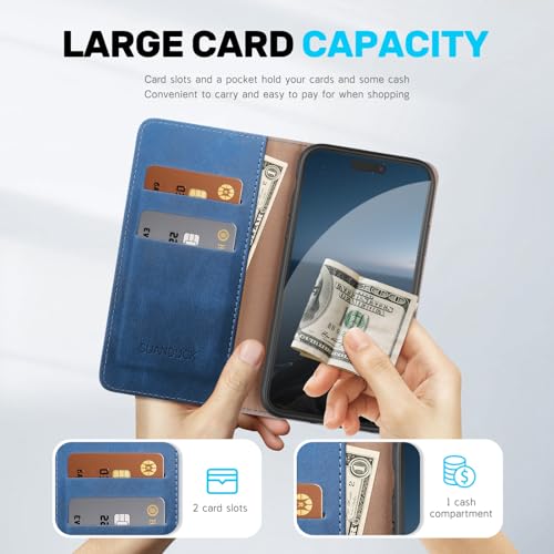 Étui en cuir premium pour iPhone 15 avec protection RFID antichoc bleu clair - 4