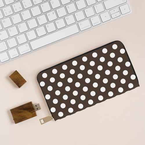 Dark Brown Polka Dot Print (a) Wallet Women, Leather Bifold Multi Card Wallet, Long Purse Women's Wallets4