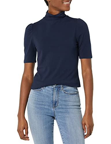 Image of Amazon Essentials Women's Cotton Modal Draped Puff Sleeve Turtleneck