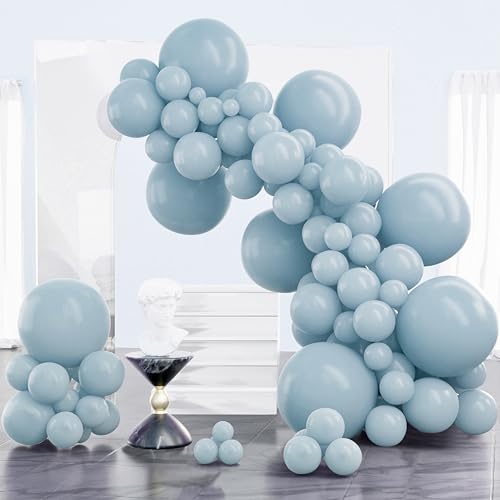 Image of PartyWoo Dusty Blue Balloons 100 pcs Different Sizes of 18 12 10 5 Inch Light Blue Aqua Balloon Arch Kit Garland for Graduation Wedding Baby Shower Gender Reveal Birthday Party Decorations Blue-F28