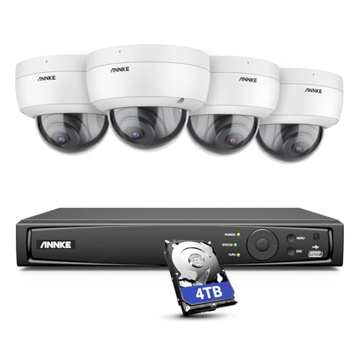 ANNKE H800 8MP PoE Security Camera System with 4TB HDD, 4K H.265+ NVR and 4X 8MP Ultra HD IP Dome Cameras, 100ft Night Vision, IP67 Waterproof and IK10 VandalProof, Remote Access