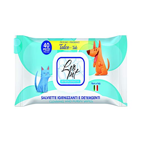 Leopet Reinigungstücher und Reinigungsmittel für Hunde und Katzen mit Talkumduft, 40 Stück