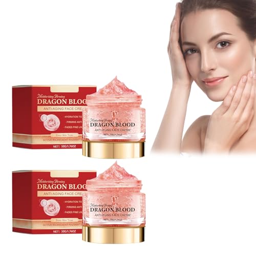 Tkekruh 2PC Crema Hidratante Sangre de Dragón 50g, Crema Facial De Sangre De Dragón, Hidratante Facial Reafirmante, Para la Hidratación, Antienvejecimiento, Reduce Líneas Finas