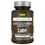 Fermenti lattici vivi + Lab4 Probiotici e Prebiotici, delicati e che non causano gonfiore 25 miliardi di ceppi probiotici, Lactobacillus & Bifidobacterium, Vegano, 30 capsule