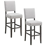 Leick Home 10087-BBHG Upholstered Back Bar Height Stool with Wood Base, Set of 2, for Elevated Kitchen Counters, High Top Tables, and Bars, Blackbean and Heather Gray