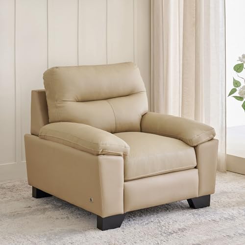 Image of Home Centre | Winchester | Half Leather|Solid Wood | 1 Seater Sofas | Beige | 1 Year Warranty