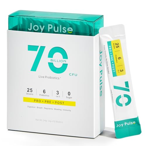 Joypulse 3-in-1 Probiotic Powder for Women & Men - 70 Billion CFU, 25 Patented Strains, Prebiotics & Postbiotics - Dry-Eat Direct, No Water Needed - Digestive & Immune Support, Tasty Orange