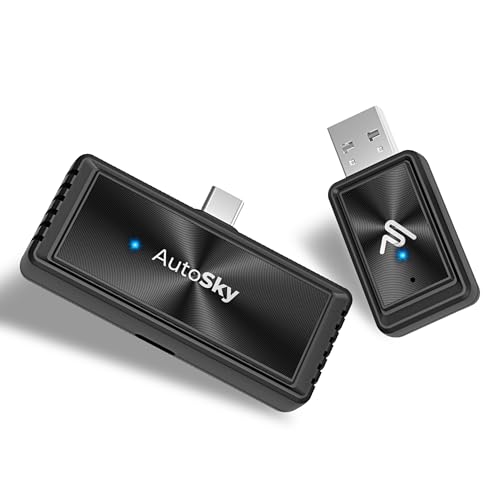 AutoSky Mirror-Link AIR PRO Wireless Screen Mirroring Adapter for Wired CarPlay, USB-C Phone Required, DisplayPort (DP-Alt) Compatible, Stream Apps Wirelessly, Charge While Mirroring
