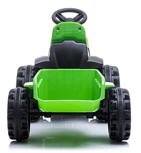 Trattore Elettrico per Bambini 6V con rimorchio, Verde (Senza Controller RC parentale)