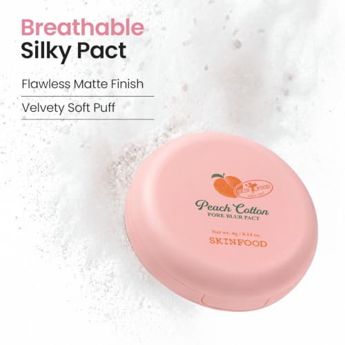 Image of SKINFOOD Peach Cotton Pore Blur Pact - Sebum Control Pack with Silky Texture - Long Lasting Makeup Fixing - Pore Primer with Mineral Powder for Oily Skin - Stocking Stuffers - Pore Quick Minimizer