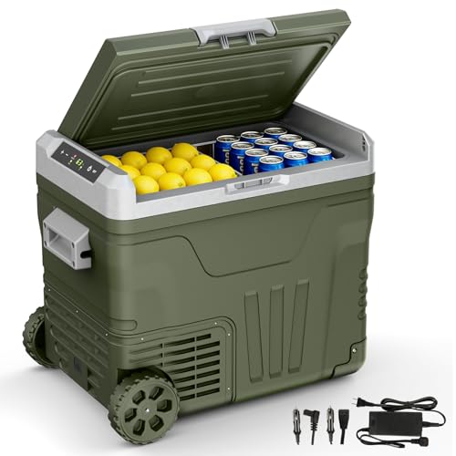 Antarctic Star 12 Volt Refrigerator,53QT(50L)Electric Cooler Compressor, Portable Refrigerator -4℉~68℉,Car Fridge 12/24V DC 100-240V AC,Portable Freezer with Wheels&2 Baskets for Camping,Travel,GREEN
