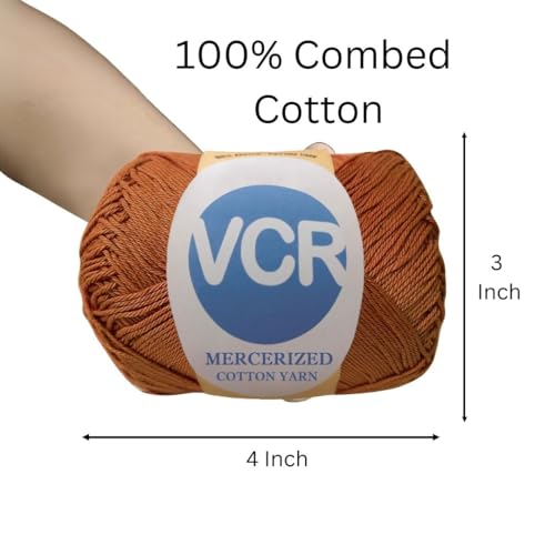 Image of VCR 4 Ply Caramel Brown 100% Mercerized Cotton Yarn, 60 Grams Hank, 190 Meters Length, Cotton Combed Ball, Smooth and Glossy Crochet Yarn for Crochet and Knitting, Pack of 1, Suitable for DIY Crafts