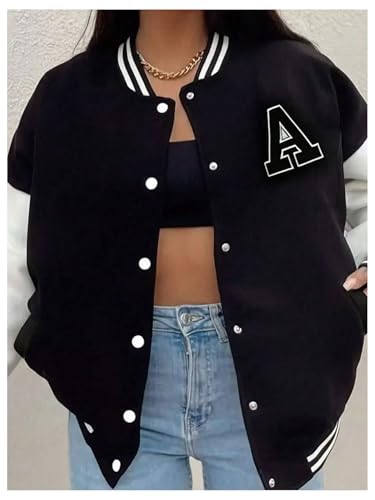Verdusa Women's Y2k Printed Button Up Bomber Jackets Long Sleeve Varsity Jacket Outerwear with Pockets4