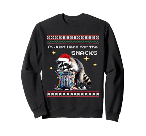 Funny I'm Just Here For The Snacks Santa Raccoon Lovers Ugly Sweatshirt