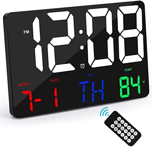 Amgico Digital Wall Clock,11.4" Digital Clock Large Display, Adjustable Brightness Wall Clock for Bedroom, Alarm Clock with Remote Control,12/24H,Calendar,Snooze,Home,Office,Elderly