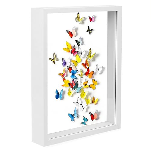 3D Bilderrahmen Zum Befüllen, 60 x 40 cm Bilderrahmen Tief Hölzern Bis 3cm, Tiefer Bilderrahmen Zum Befüllen für Objekte Blumen Hochzeitsgeschenk oder Erinnerungsstücke Weiß