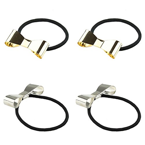Polytree 4pcs Fashion Punk Polish Metal Bow Tie Hair Band Ponytail Holder Headband
