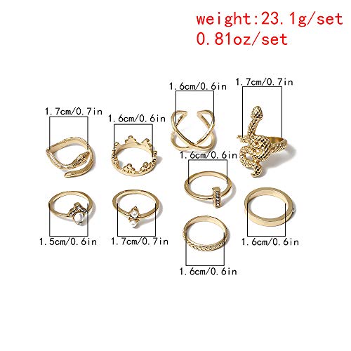 Aimimier 9 Pcs Bohemian Stackable Joint Knuckle Ring Set Multi Size Carving Crystal Pearl Snake Midi Ring Vintage Finger Rings for Women and Girls - Image 4